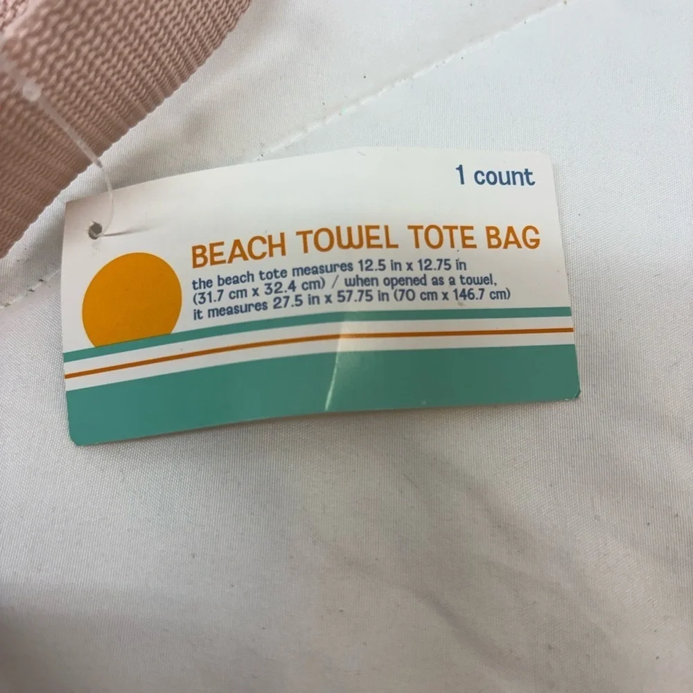 NWT Beige and White Beach Towel Tote Bag